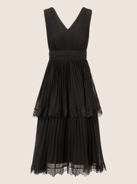 APART Plisseekleid mit Stufenrock und Spitze | schwarz