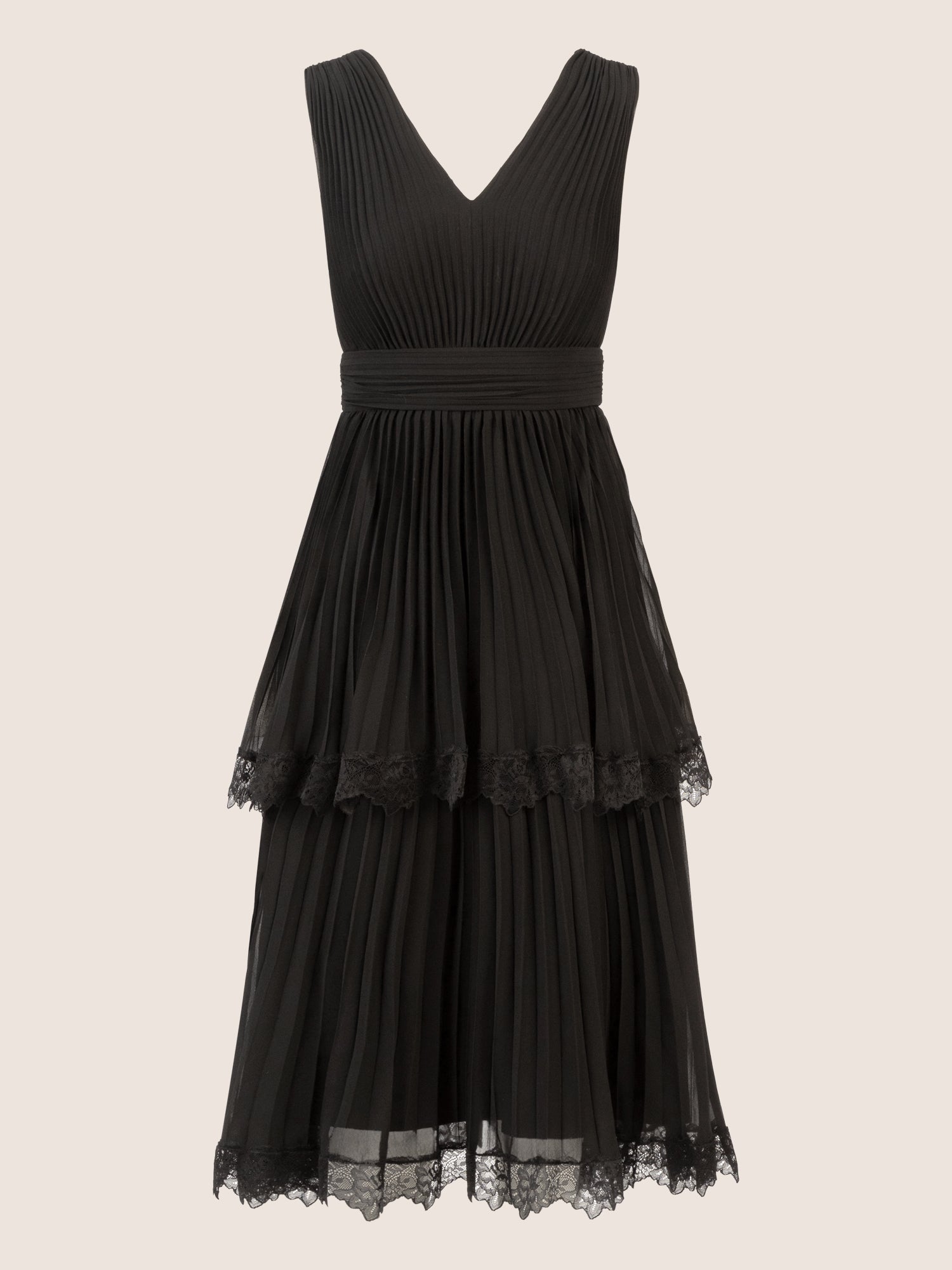 APART Plisseekleid mit Stufenrock und Spitze | schwarz