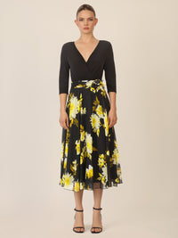 APART Chiffonkleid mit floralem Rockteil | schwarz-multicolor