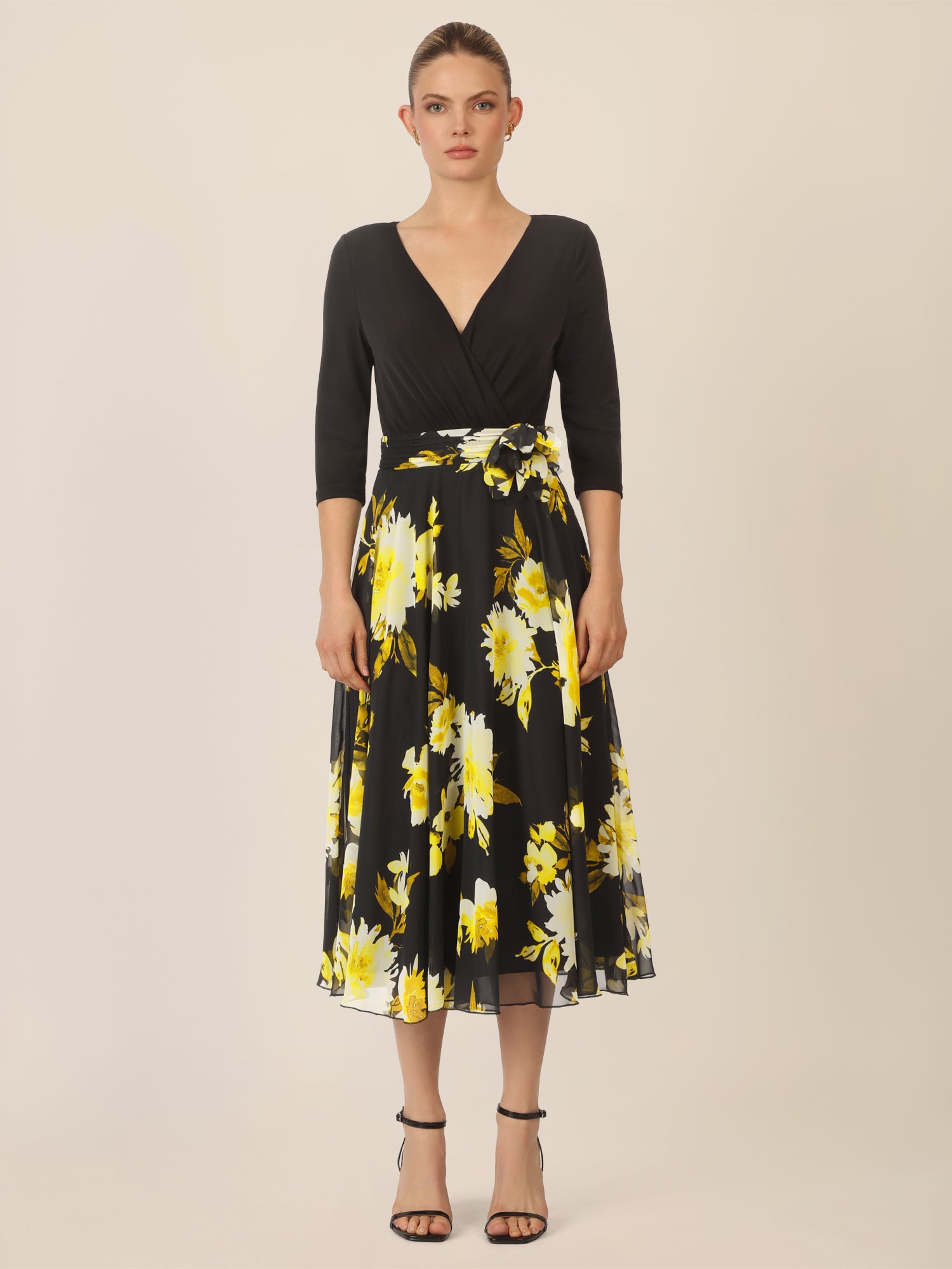 APART Chiffonkleid mit floralem Rockteil | schwarz-multicolor