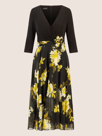 APART Chiffonkleid mit floralem Rockteil | schwarz-multicolor