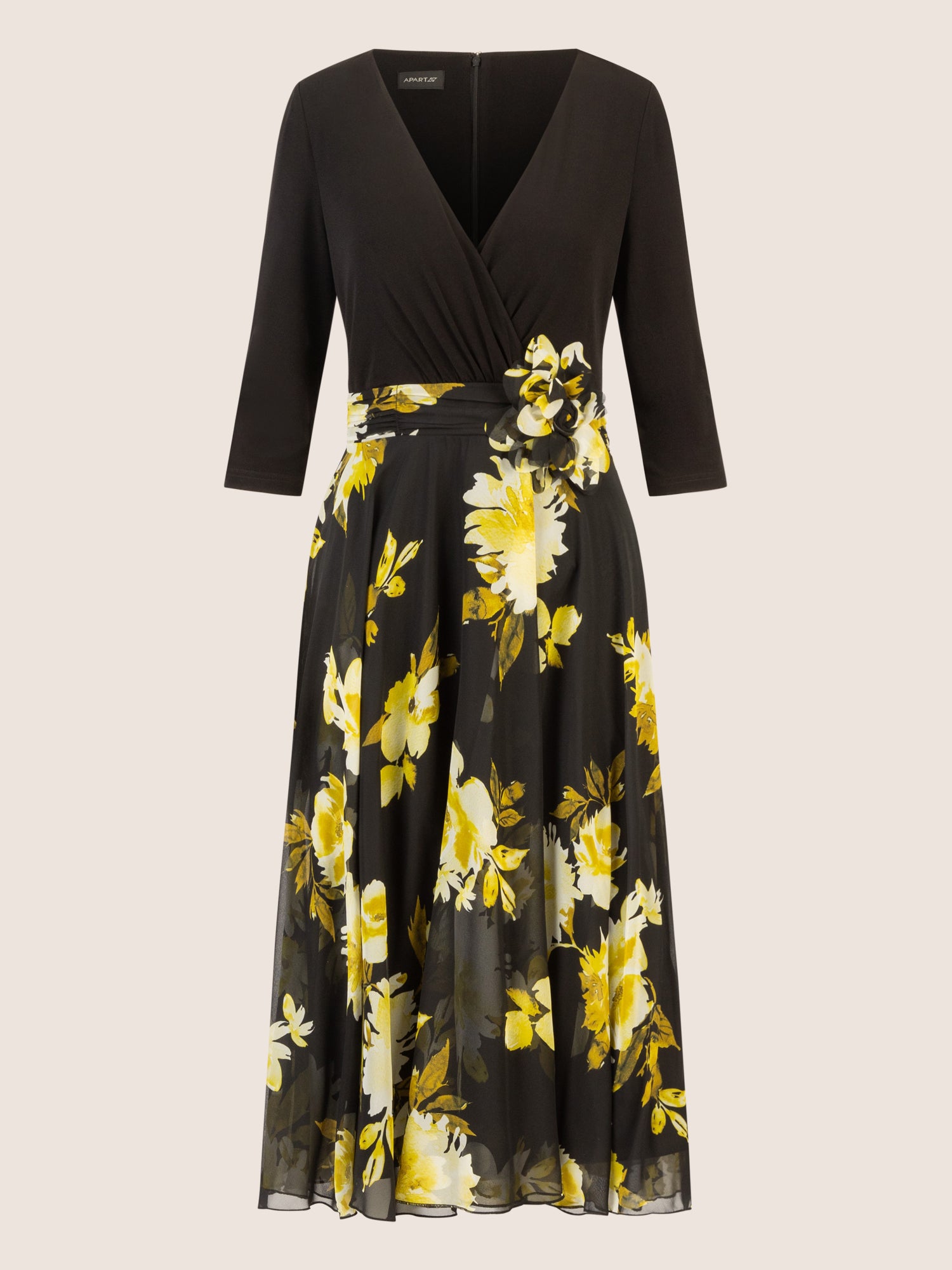 APART Chiffonkleid mit floralem Rockteil | schwarz-multicolor