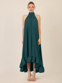 APART Chiffonkleid mit Volantsaum | dunkelgrün