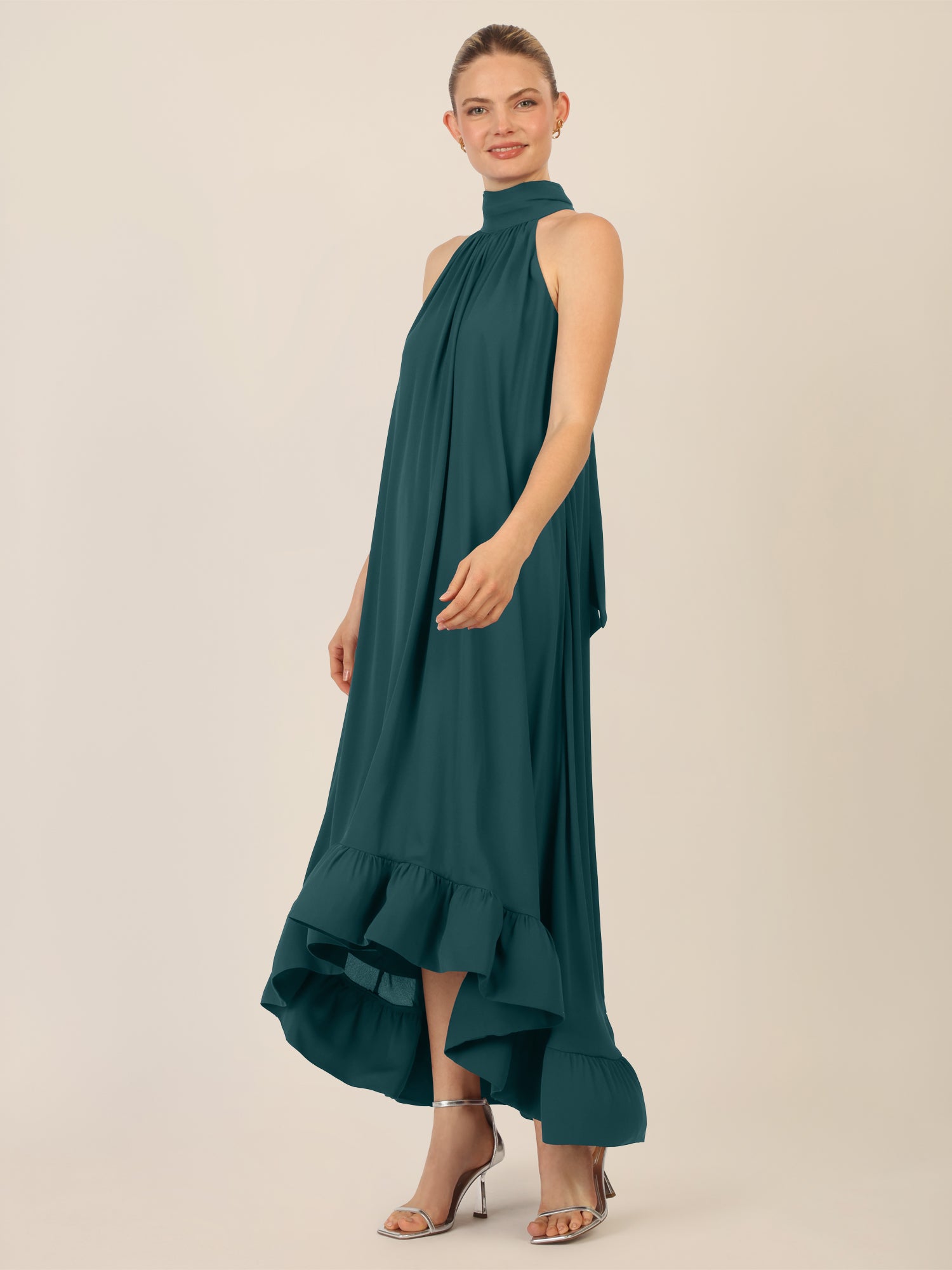 APART Chiffonkleid mit Volantsaum | dunkelgrün