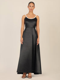 APART Satinkleid  mit Perlenbesatz am Ausschnitt | schwarz