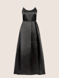 APART Satinkleid  mit Perlenbesatz am Ausschnitt | schwarz