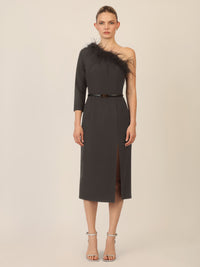 APART One-Shoulder Cocktailkleid mit Federbesatz | schwarz