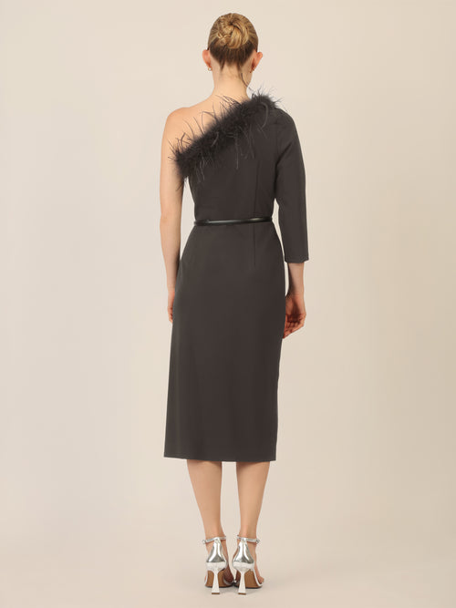 APART One-Shoulder Cocktailkleid mit Federbesatz | schwarz image 1
