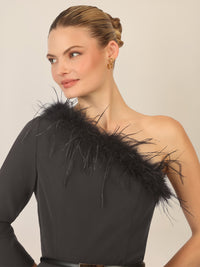 APART One-Shoulder Cocktailkleid mit Federbesatz | schwarz