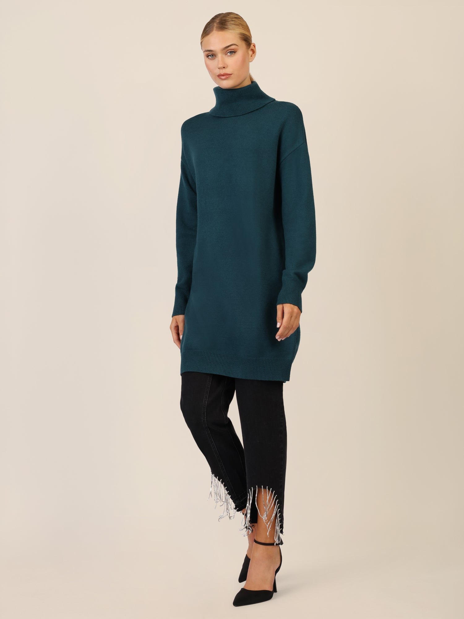 APART Overside Strickkleid mit überschnittene Schultern | dunkelgrün