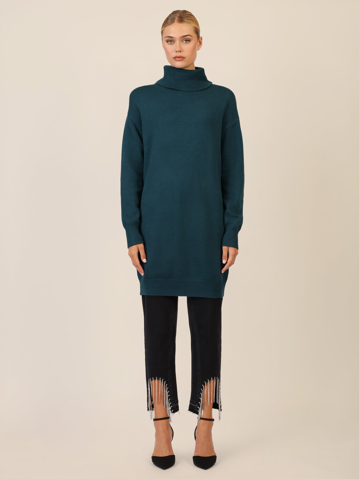 APART Overside Strickkleid mit überschnittene Schultern | dunkelgrün