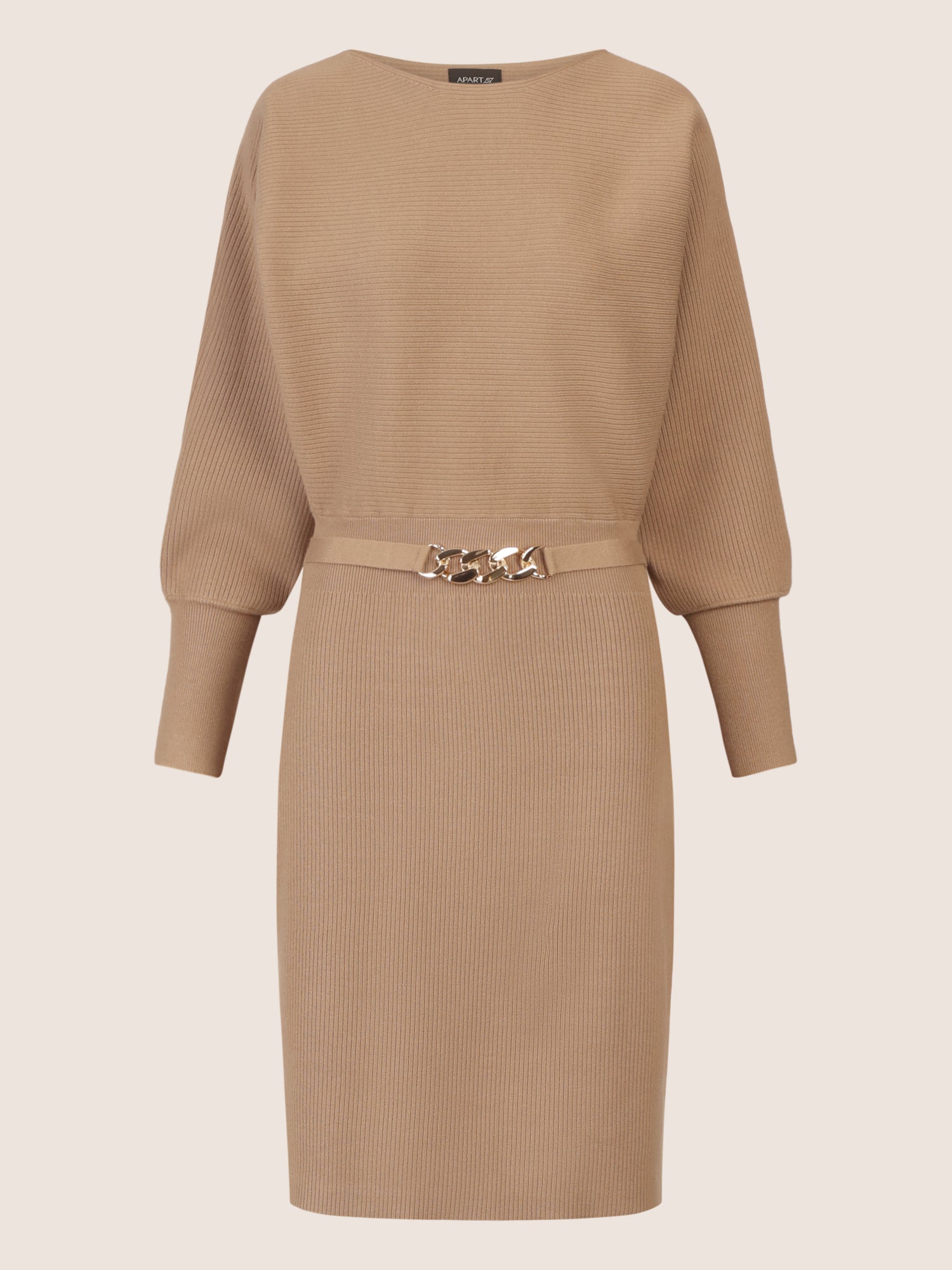 APART Strickkleid mit Gliederkette Detail Gürtel | camel