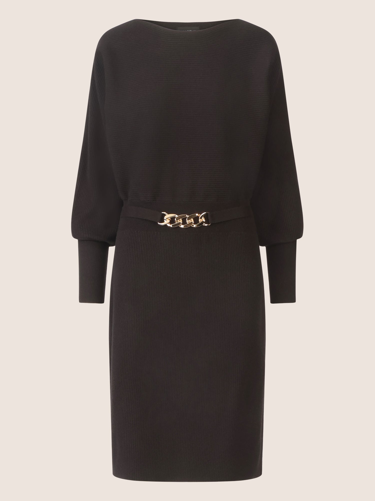 APART Strickkleid mit Gliederkette Detail Gürtel | schwarz