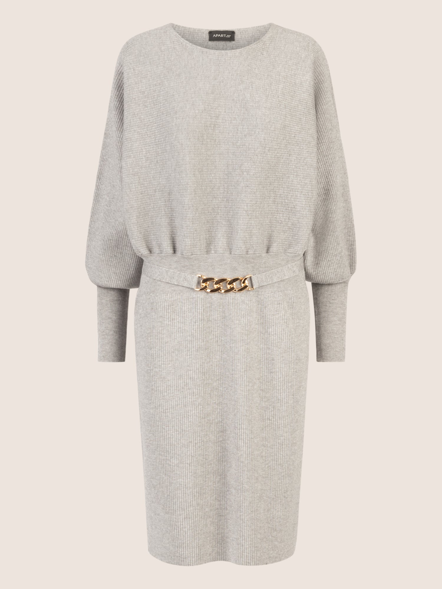 APART Strickkleid mit Gliederkette Detail Gürtel | graumeliert