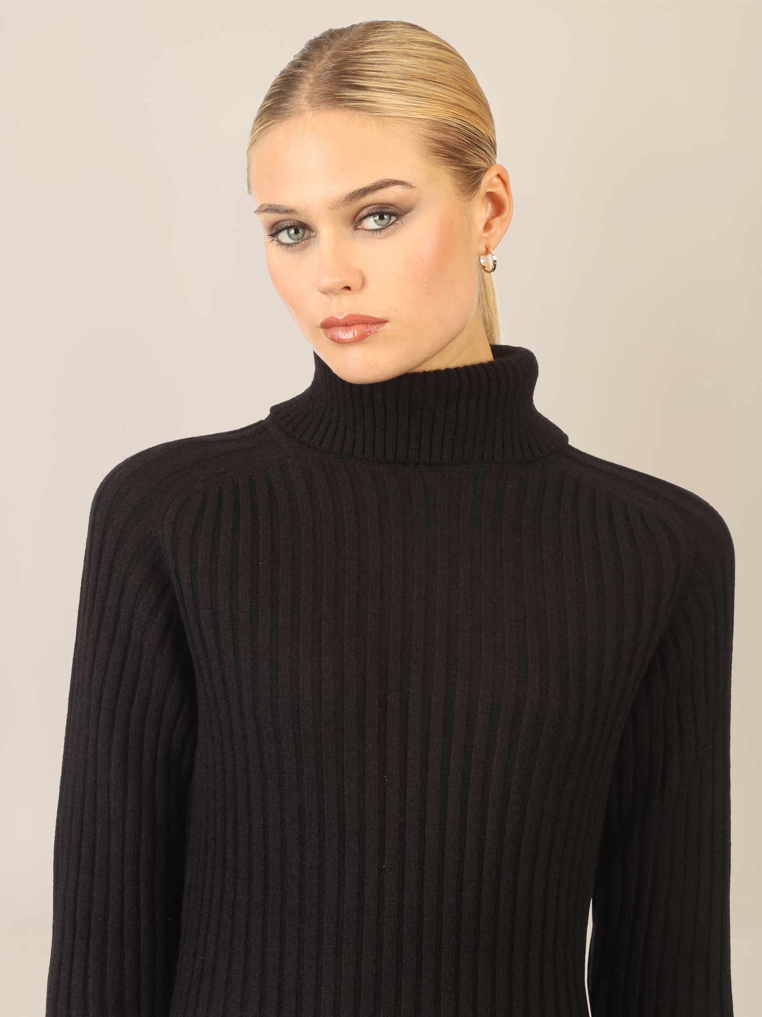 APART Rippenstrickkleid mit Rollkragen | schwarz