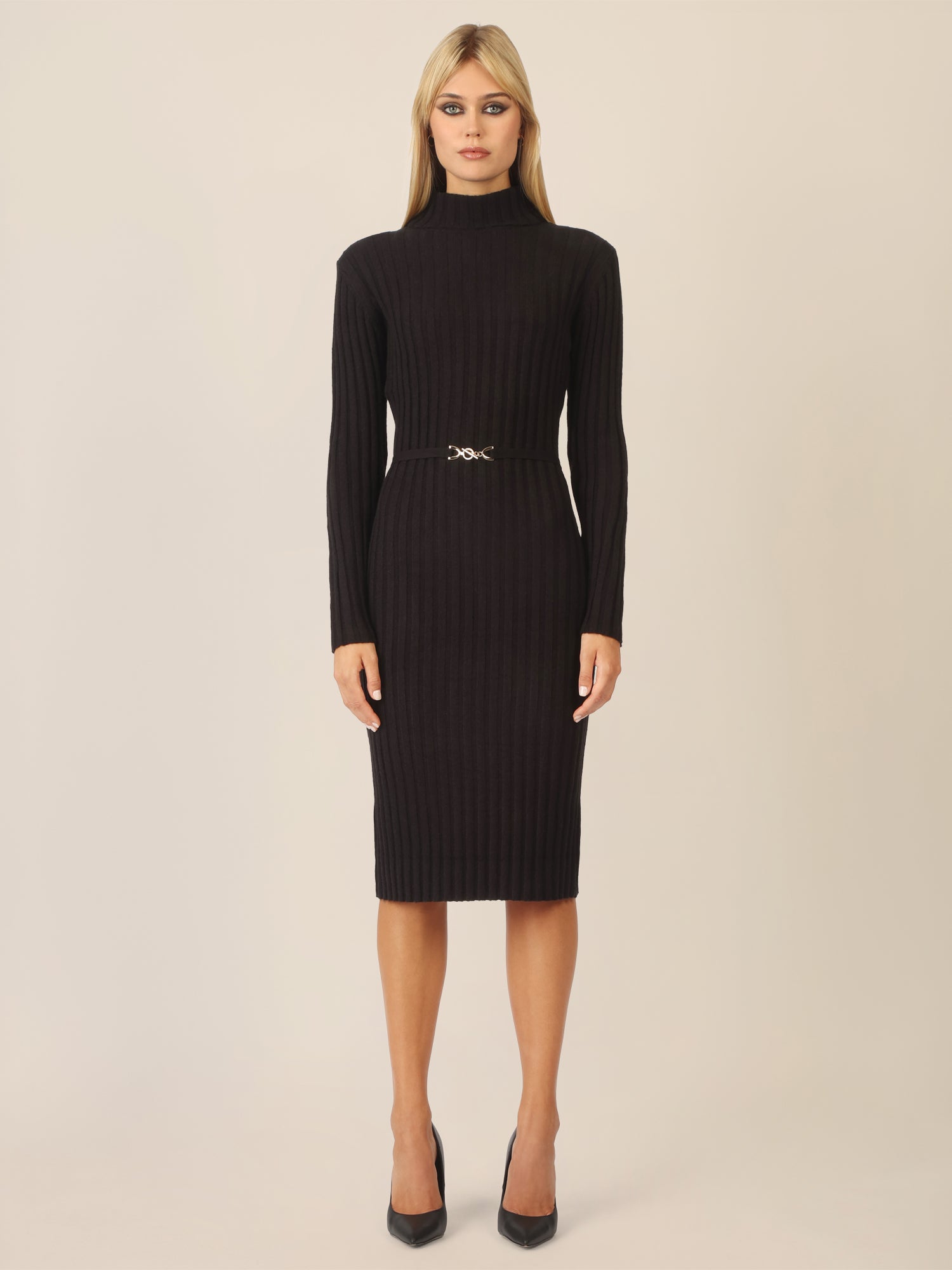 APART Midistrickkleid mit Gürtel | schwarz