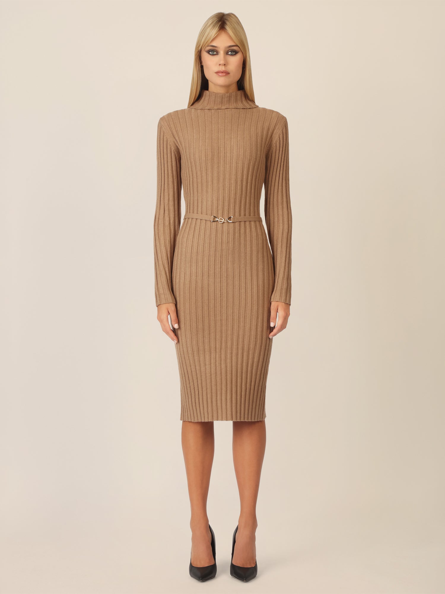 APART Midistrickkleid mit Gürtel | camel