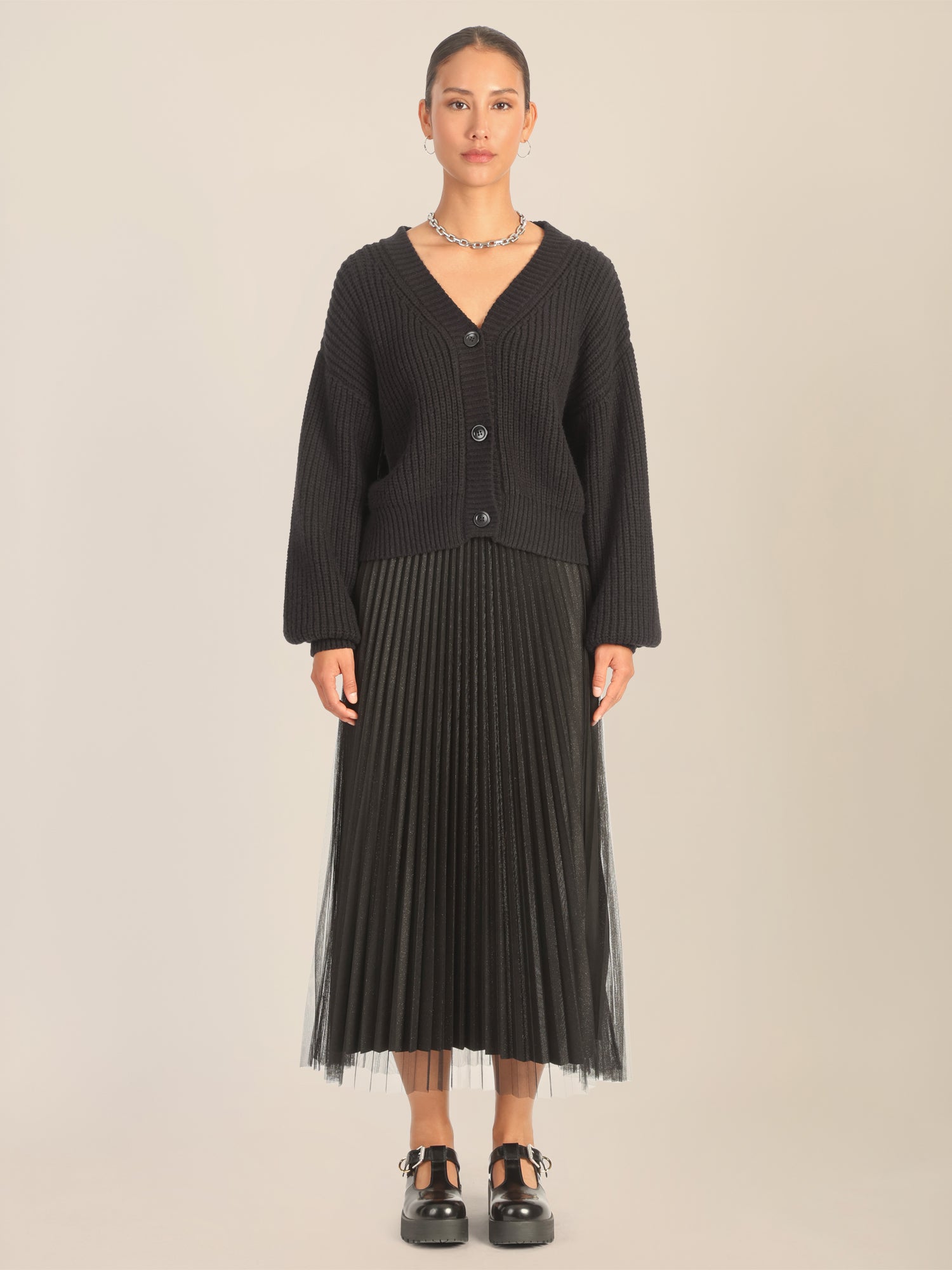 APART Oversized Strickjacke mit Knopfleiste | schwarz