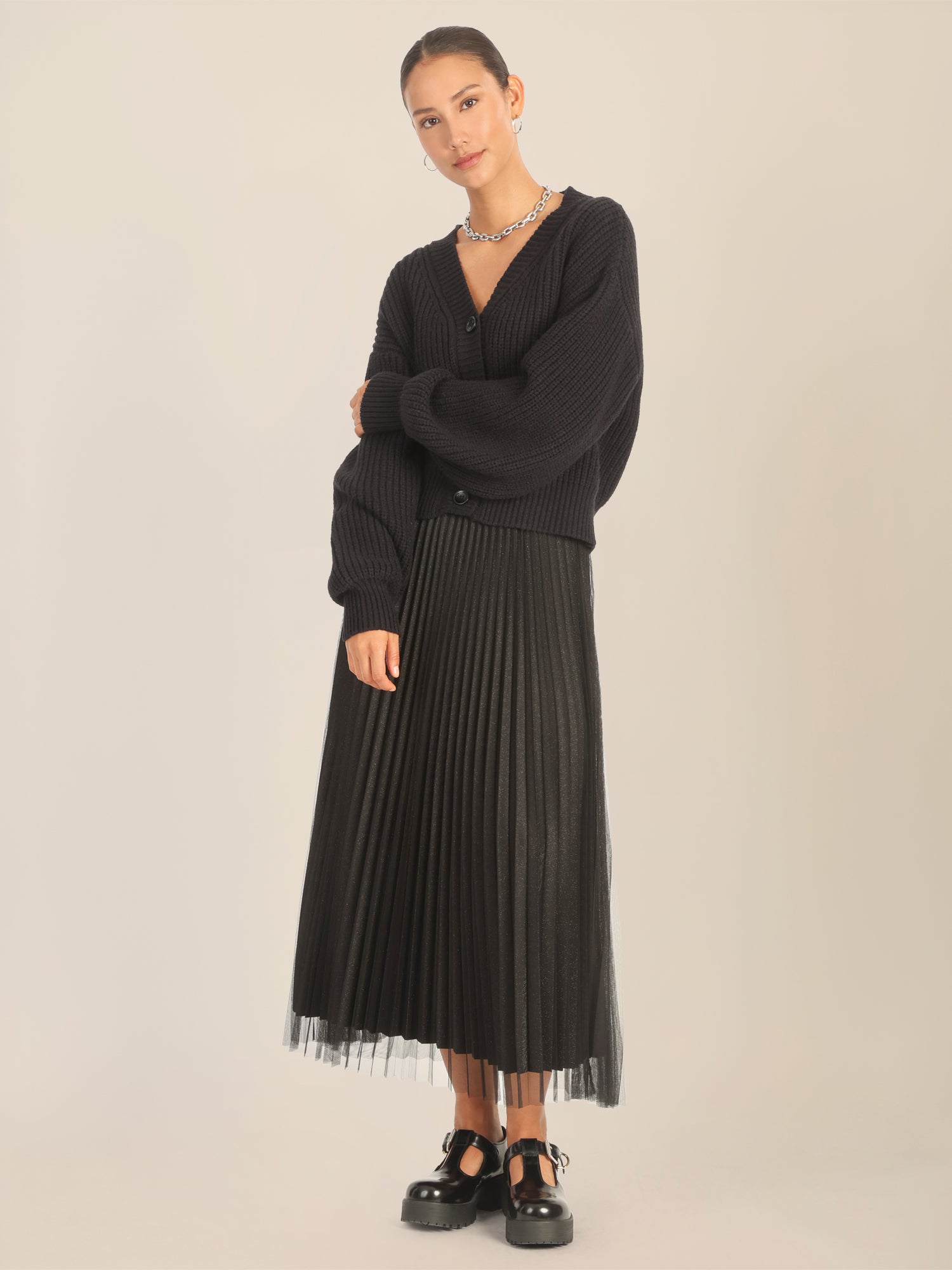 APART Oversized Strickjacke mit Knopfleiste | schwarz