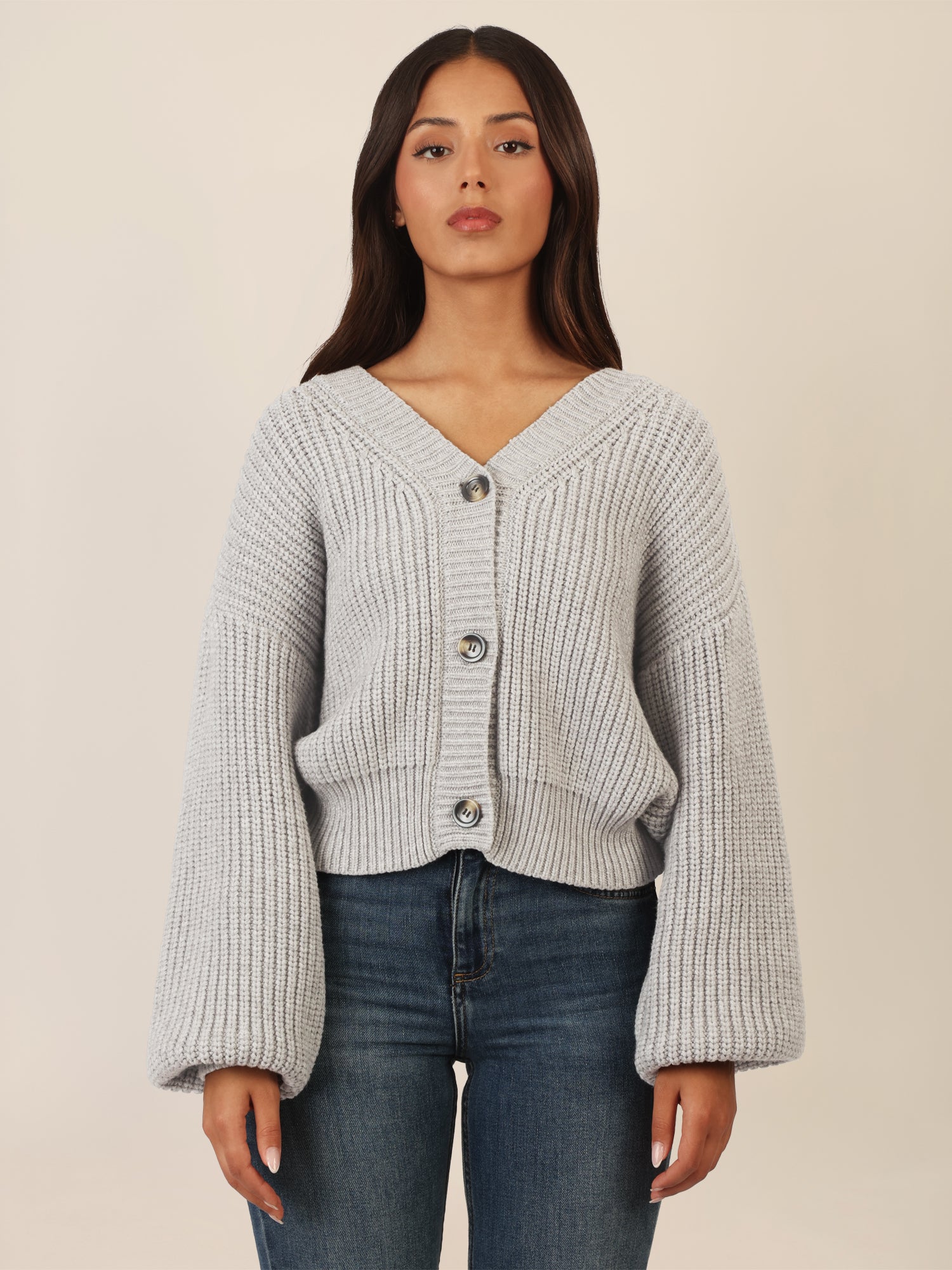 APART Oversized Strickjacke mit Knopfleiste | graumeliert