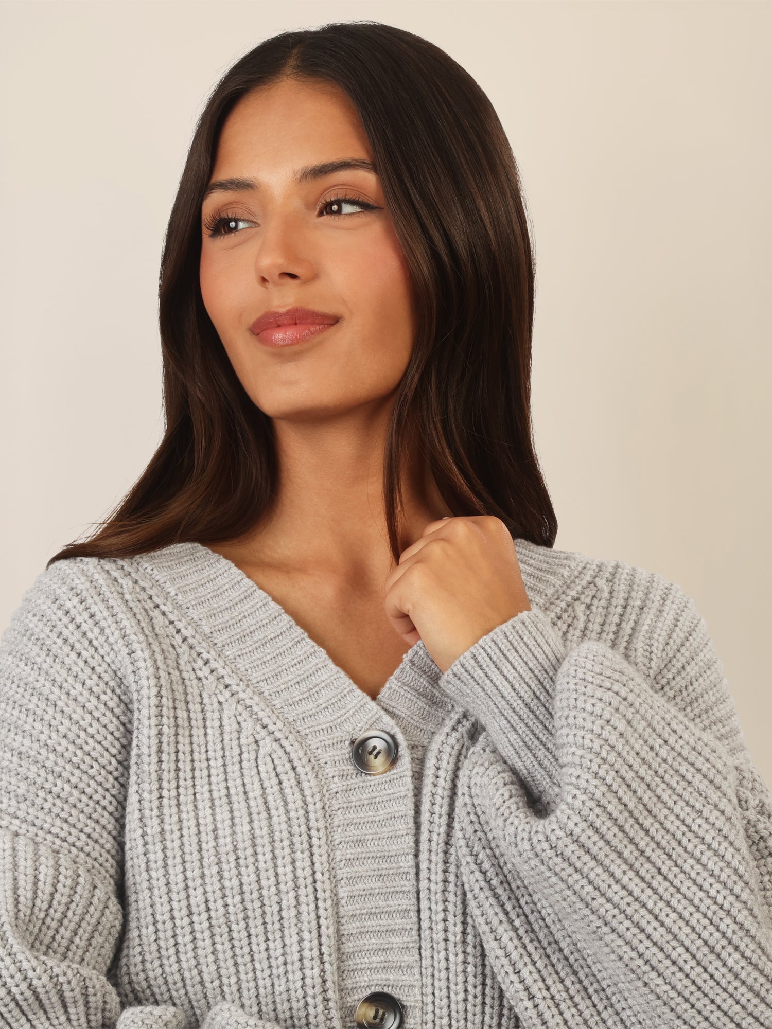 APART Oversized Strickjacke mit Knopfleiste | graumeliert