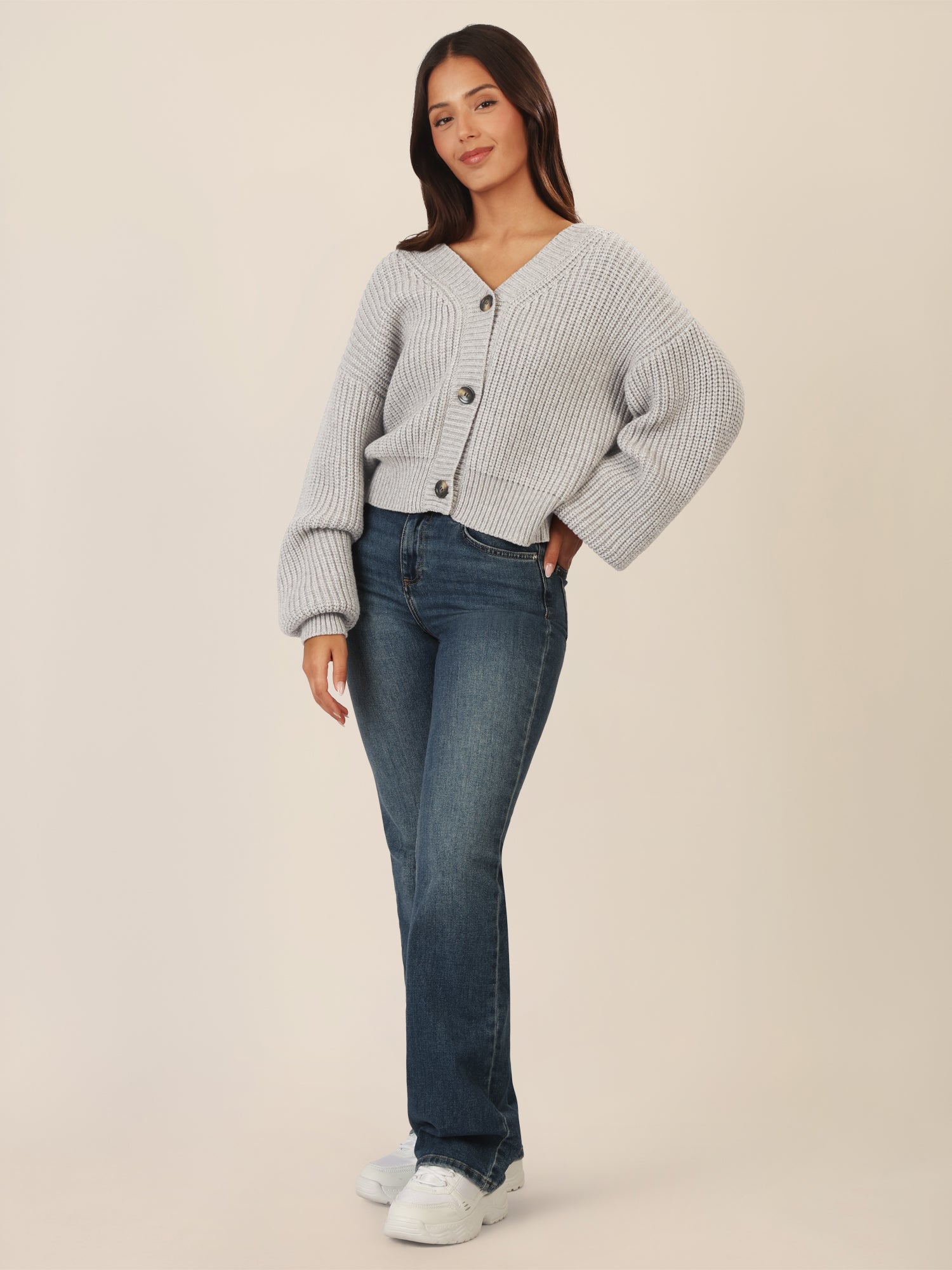 APART Oversized Strickjacke mit Knopfleiste | graumeliert