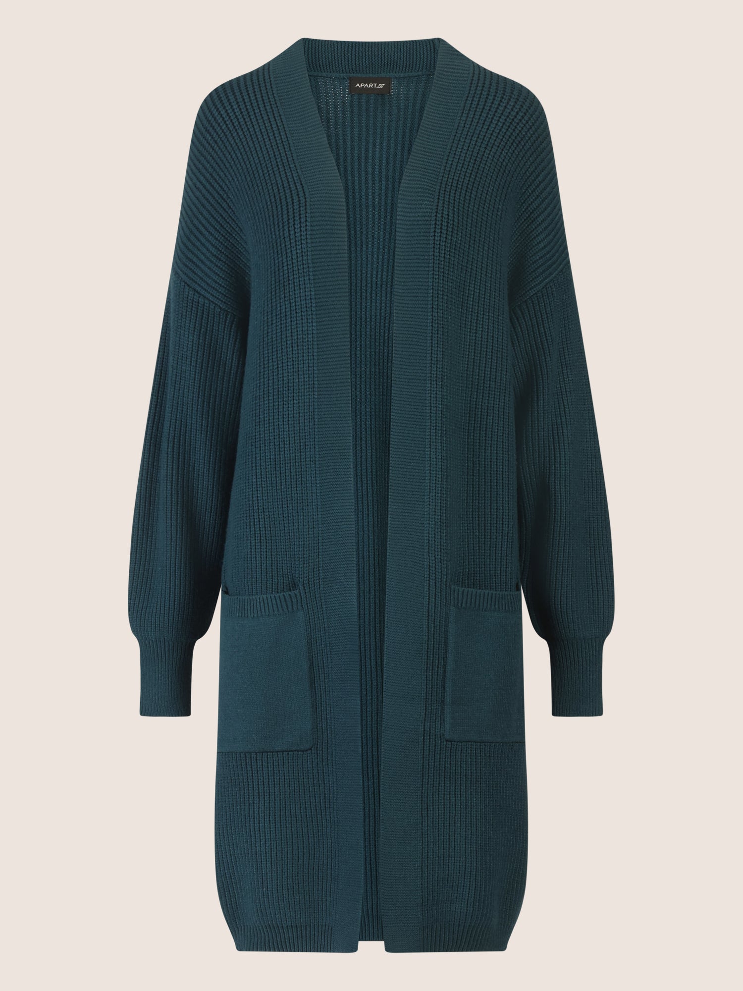 APART Lange Strickjacke mit aufgesetzten Taschen | dunkelgrün
