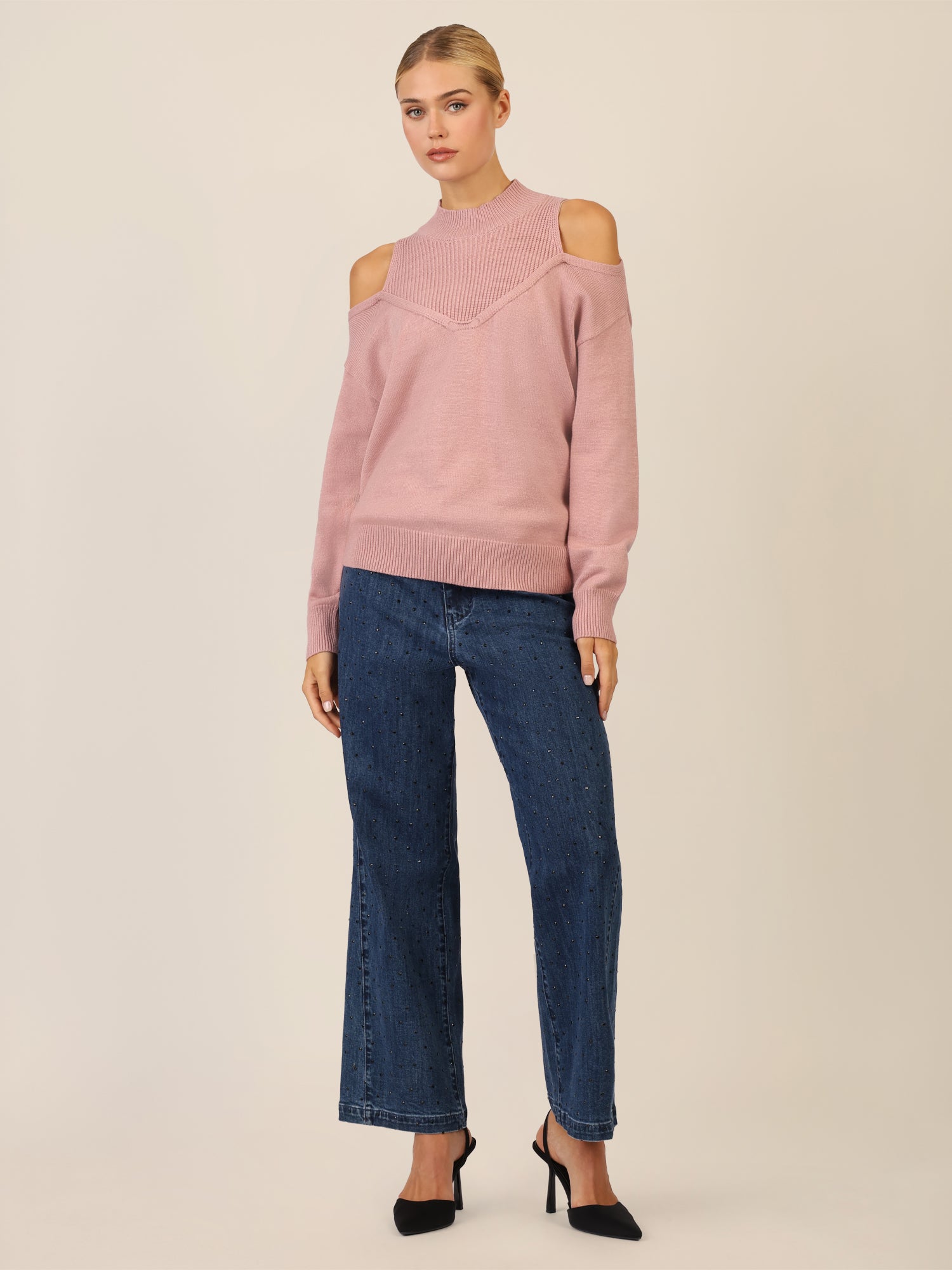 APART Oversized Pullover mit Cut-outs und Rippeinsatz | mauve