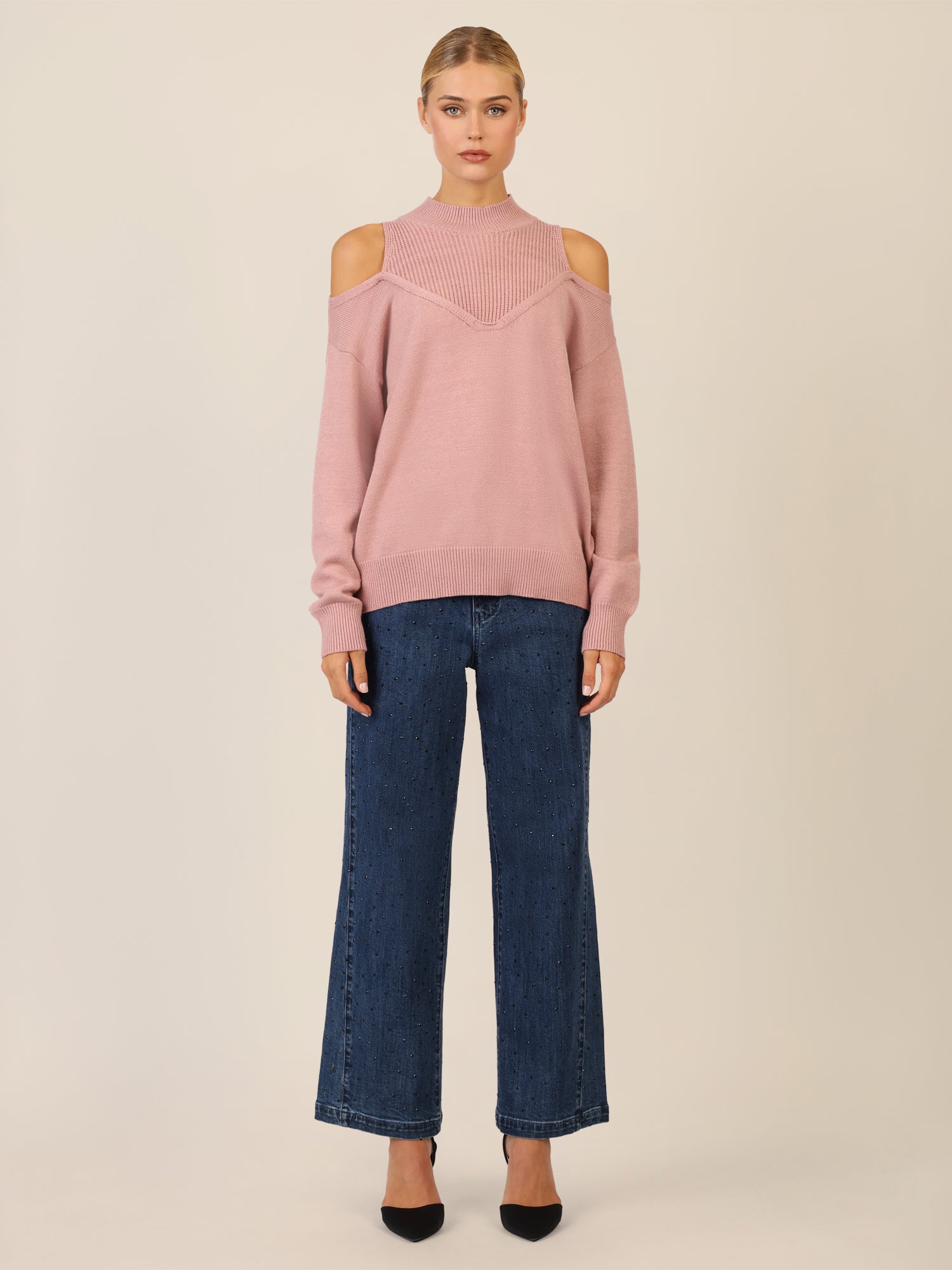 APART Oversized Pullover mit Cut-outs und Rippeinsatz | mauve