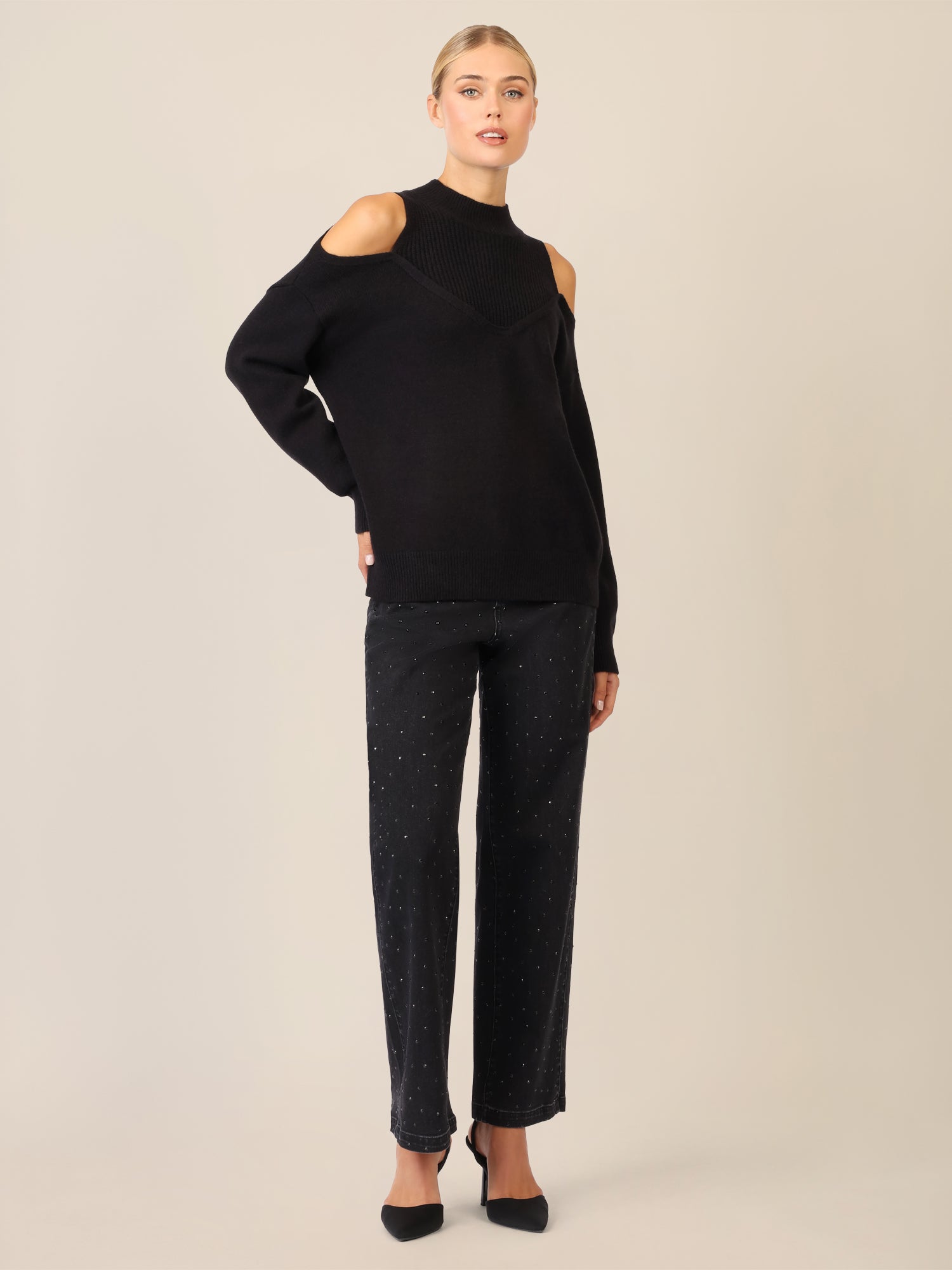 APART Oversized Pullover mit Cut-outs und Rippeinsatz | schwarz