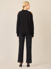 APART Oversized Pullover mit Cut-outs und Rippeinsatz | schwarz