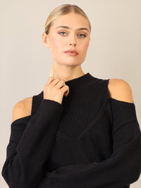 APART Oversized Pullover mit Cut-outs und Rippeinsatz | schwarz