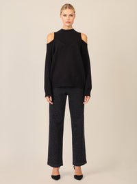 APART Oversized Pullover mit Cut-outs und Rippeinsatz | schwarz