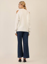 APART Oversized Pullover mit Cut-outs und Rippeinsatz | creme