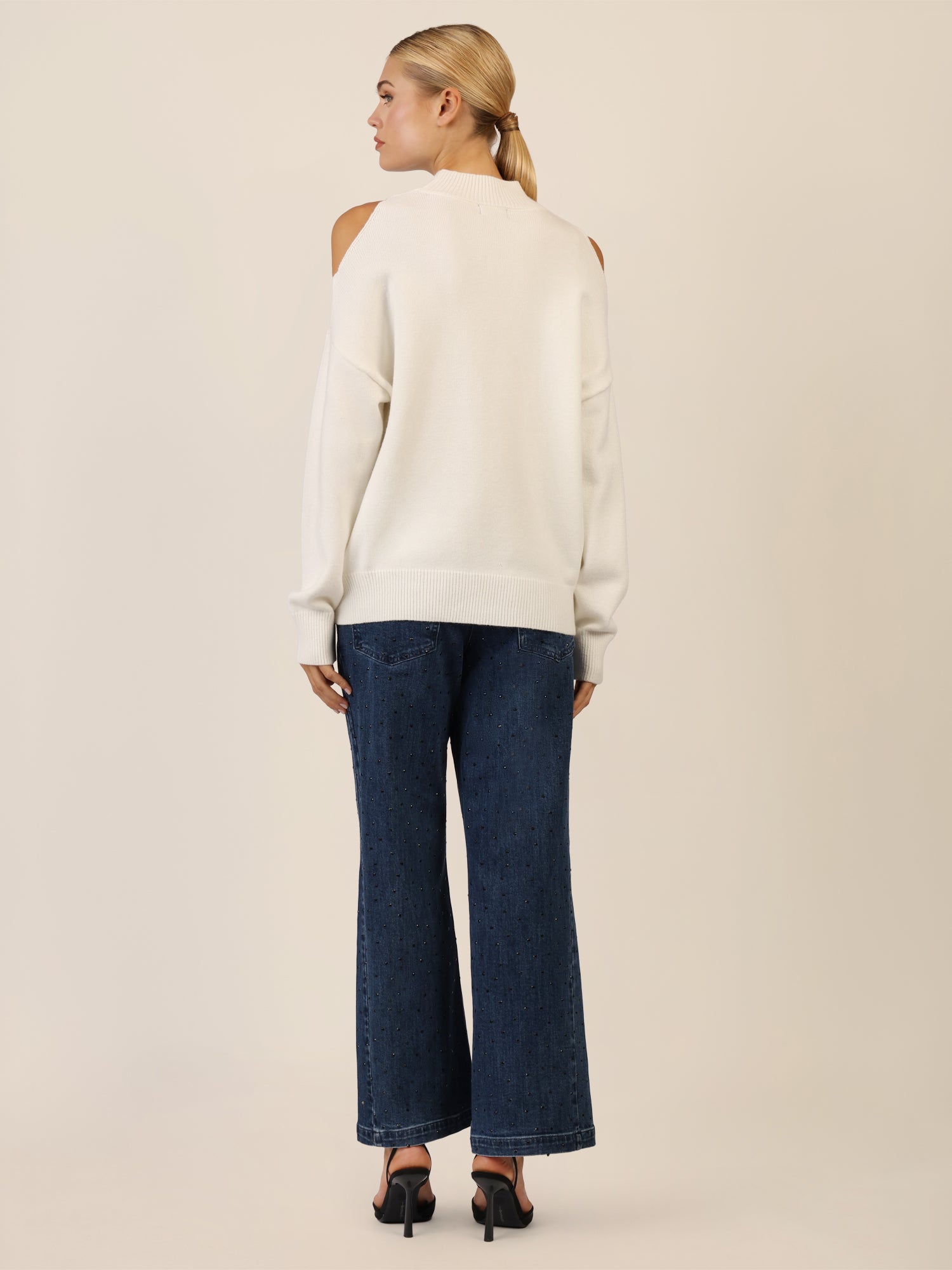 APART Oversized Pullover mit Cut-outs und Rippeinsatz | creme