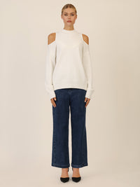 APART Oversized Pullover mit Cut-outs und Rippeinsatz | creme