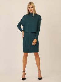 APART Strick Set mit strukturierter Rippenoptik | dunkelgrün