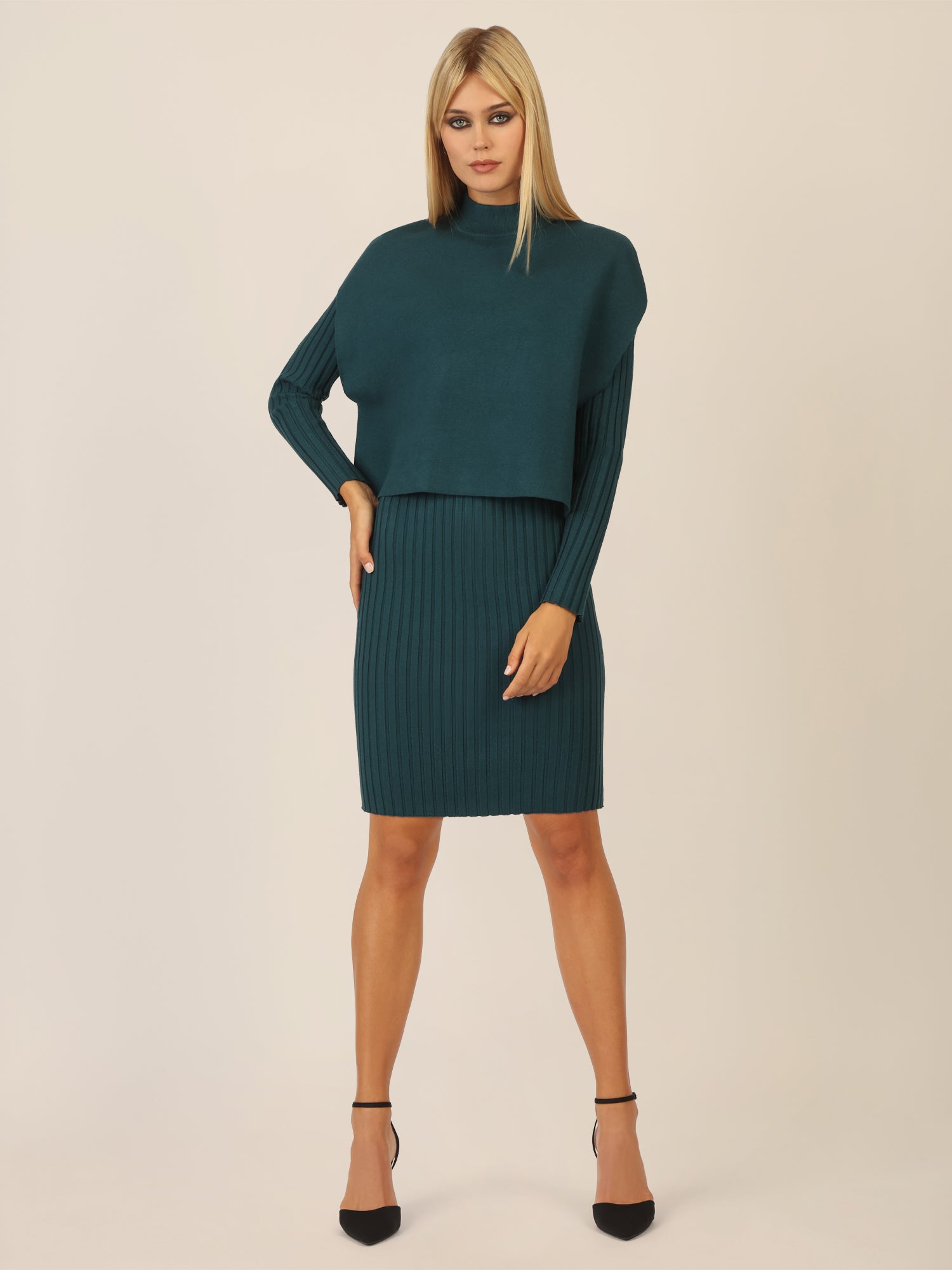 APART Strick Set mit strukturierter Rippenoptik | dunkelgrün