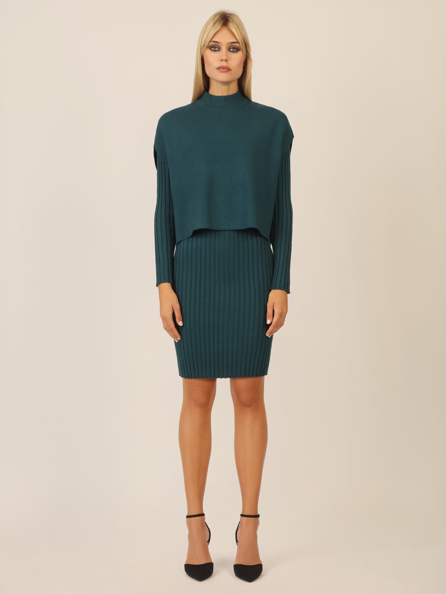 APART Strick Set mit strukturierter Rippenoptik | dunkelgrün