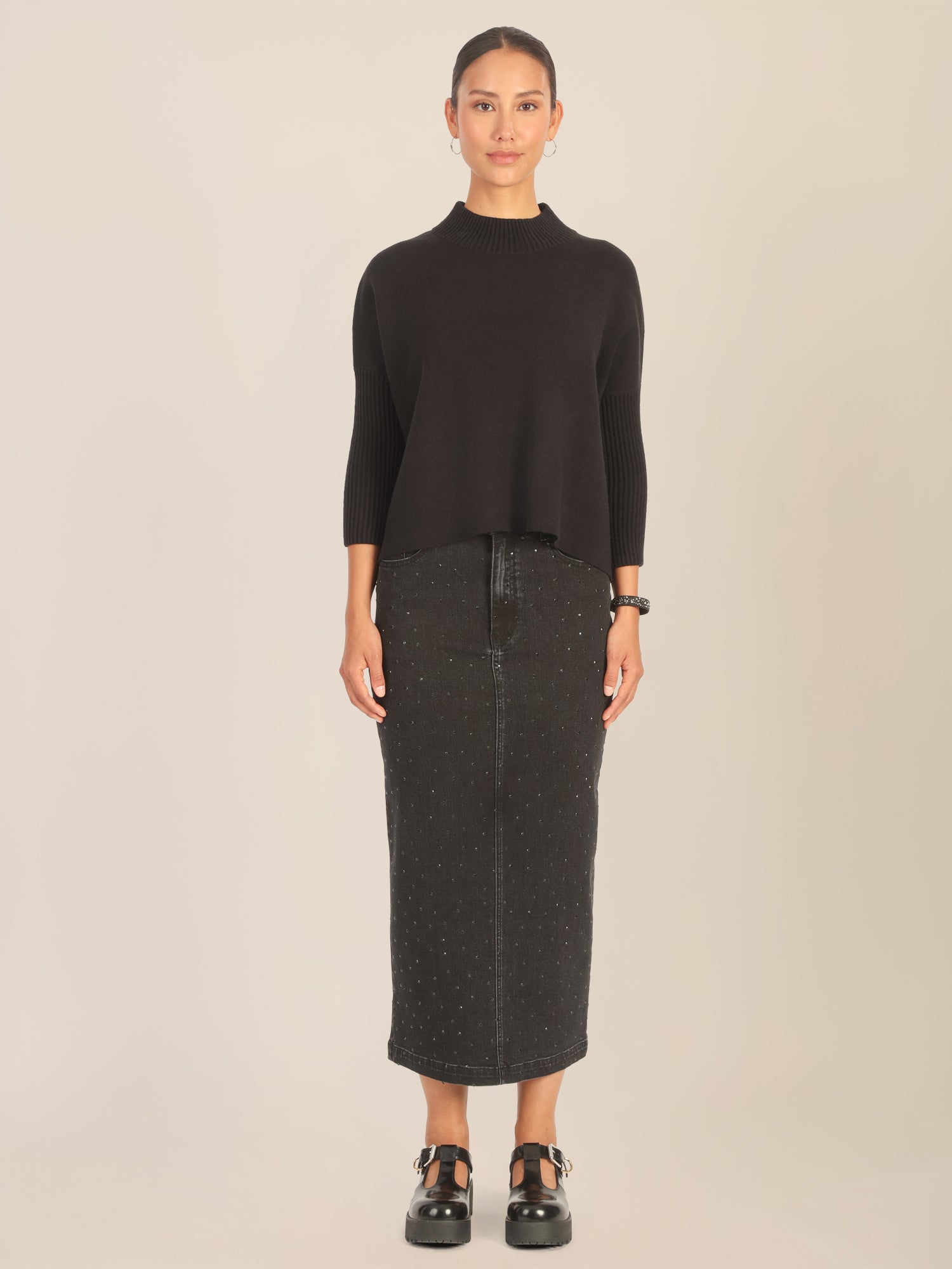 APART Oversized Pullover mit Stehkragen und Rippenstruktur | schwarz