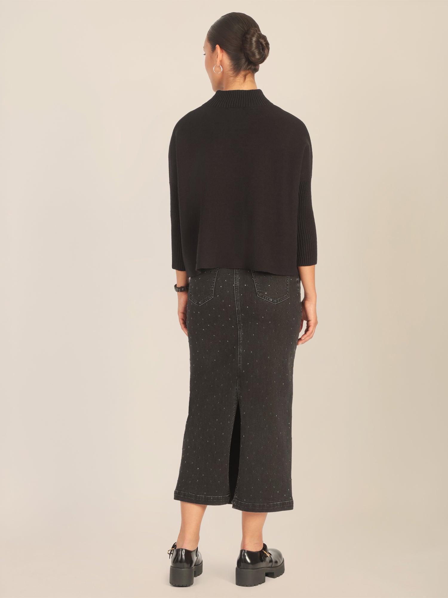 APART Oversized Pullover mit Stehkragen und Rippenstruktur | schwarz