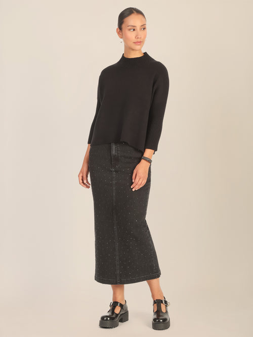 APART Oversized Pullover mit Stehkragen und Rippenstruktur | schwarz image 1