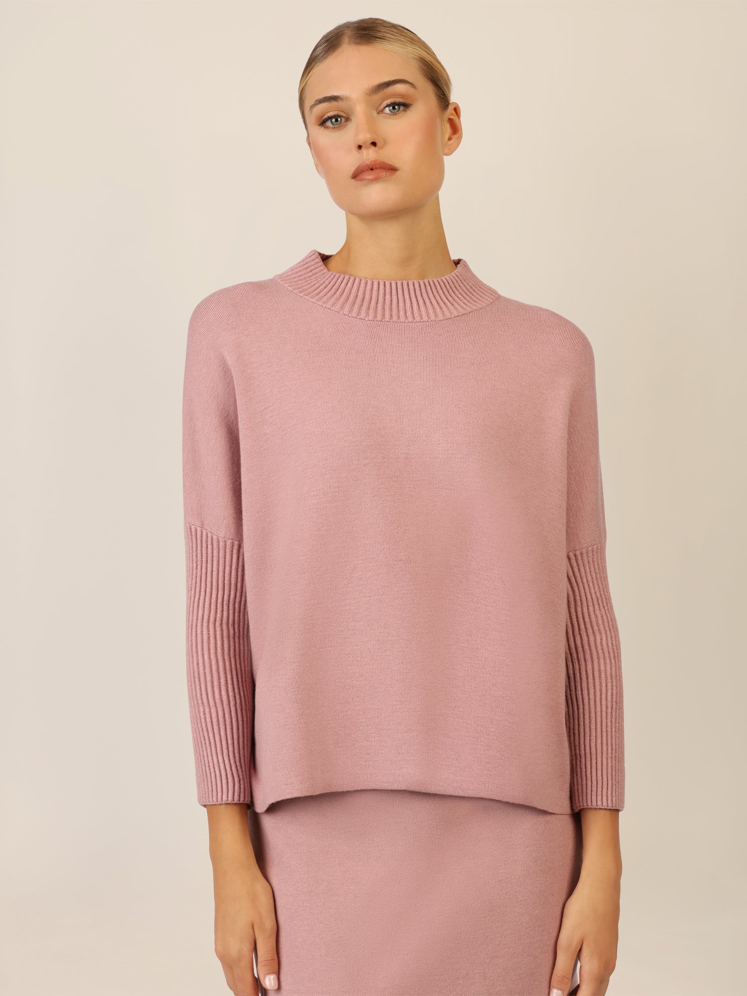 APART Oversized Pullover mit Stehkragen und Rippenstruktur | mauve