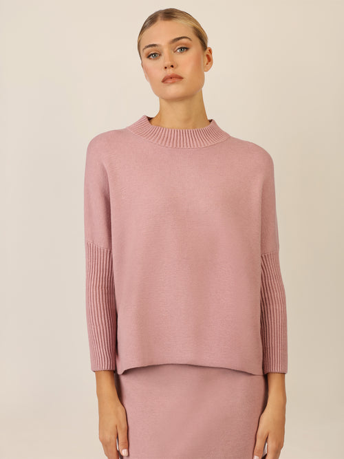 APART Oversized Pullover mit Stehkragen und Rippenstruktur | mauve image 1