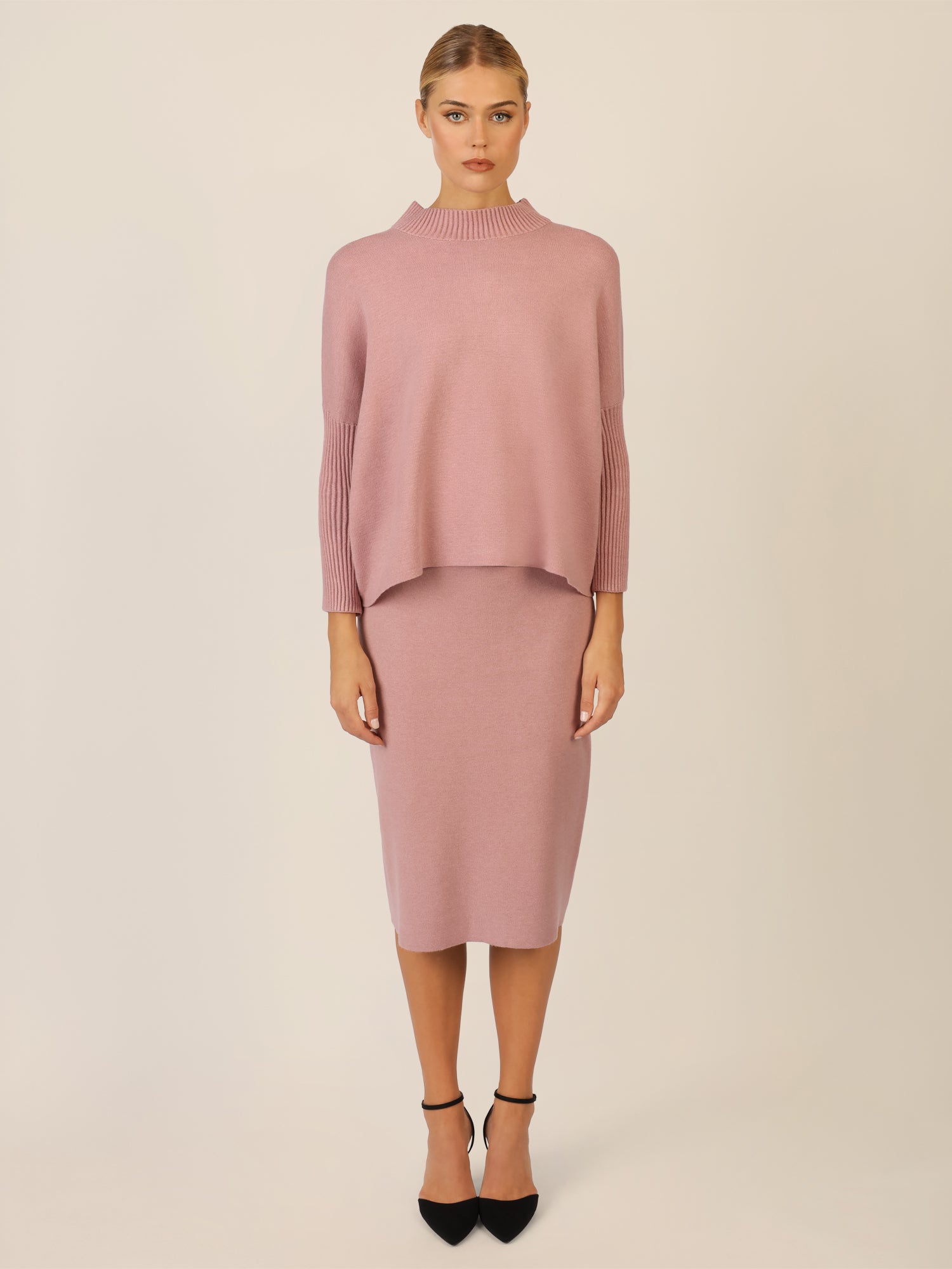 APART Oversized Pullover mit Stehkragen und Rippenstruktur | mauve