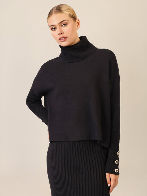 APART Oversized Pullover mit Rollkragen und Schmuckknöpfen | schwarz image 1
