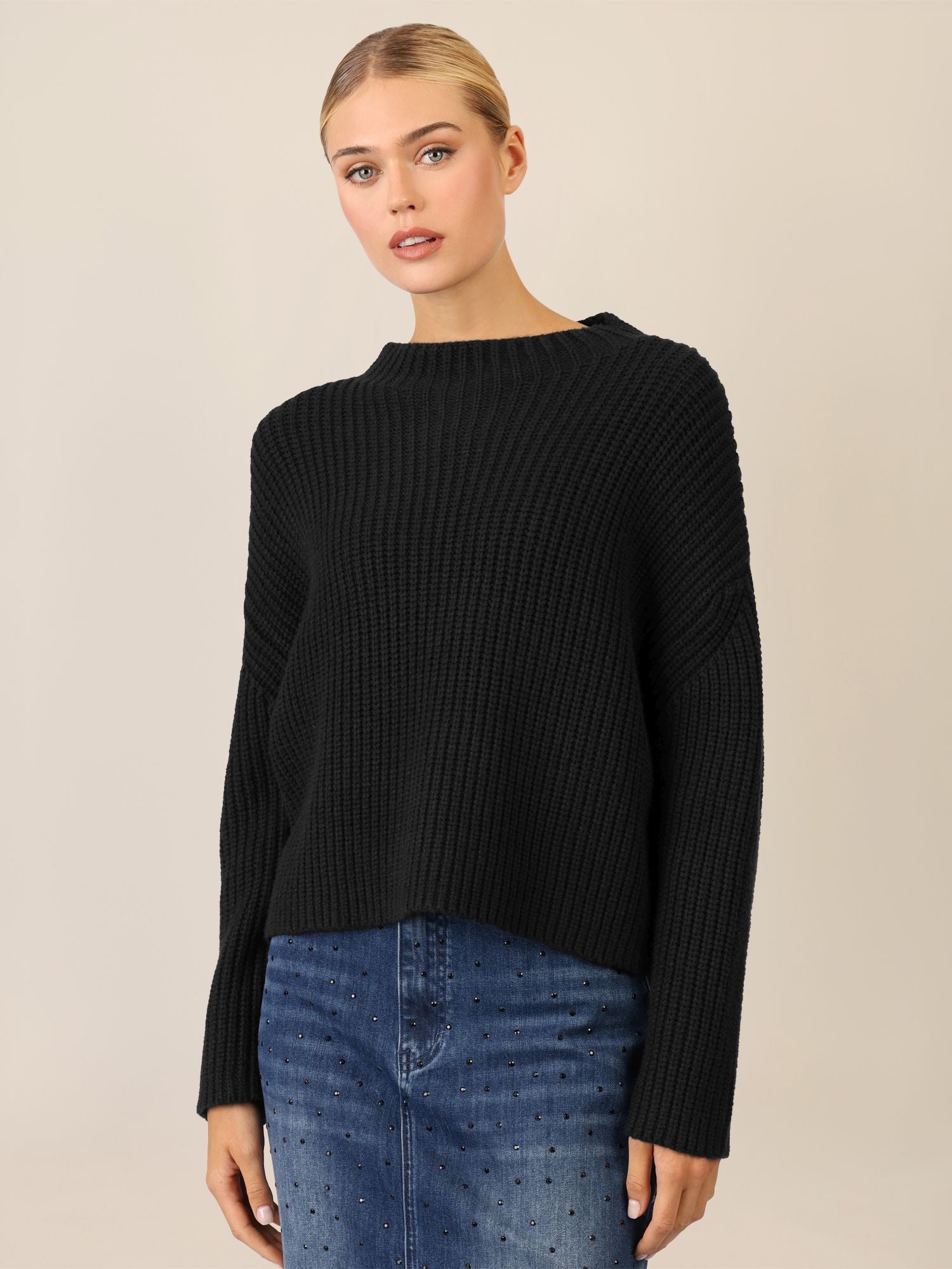 APART Oversized Pullover mit Strukturmuster | schwarz