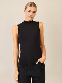 APART Stricktop mit Stehkragen und Ärmellos-Design | schwarz