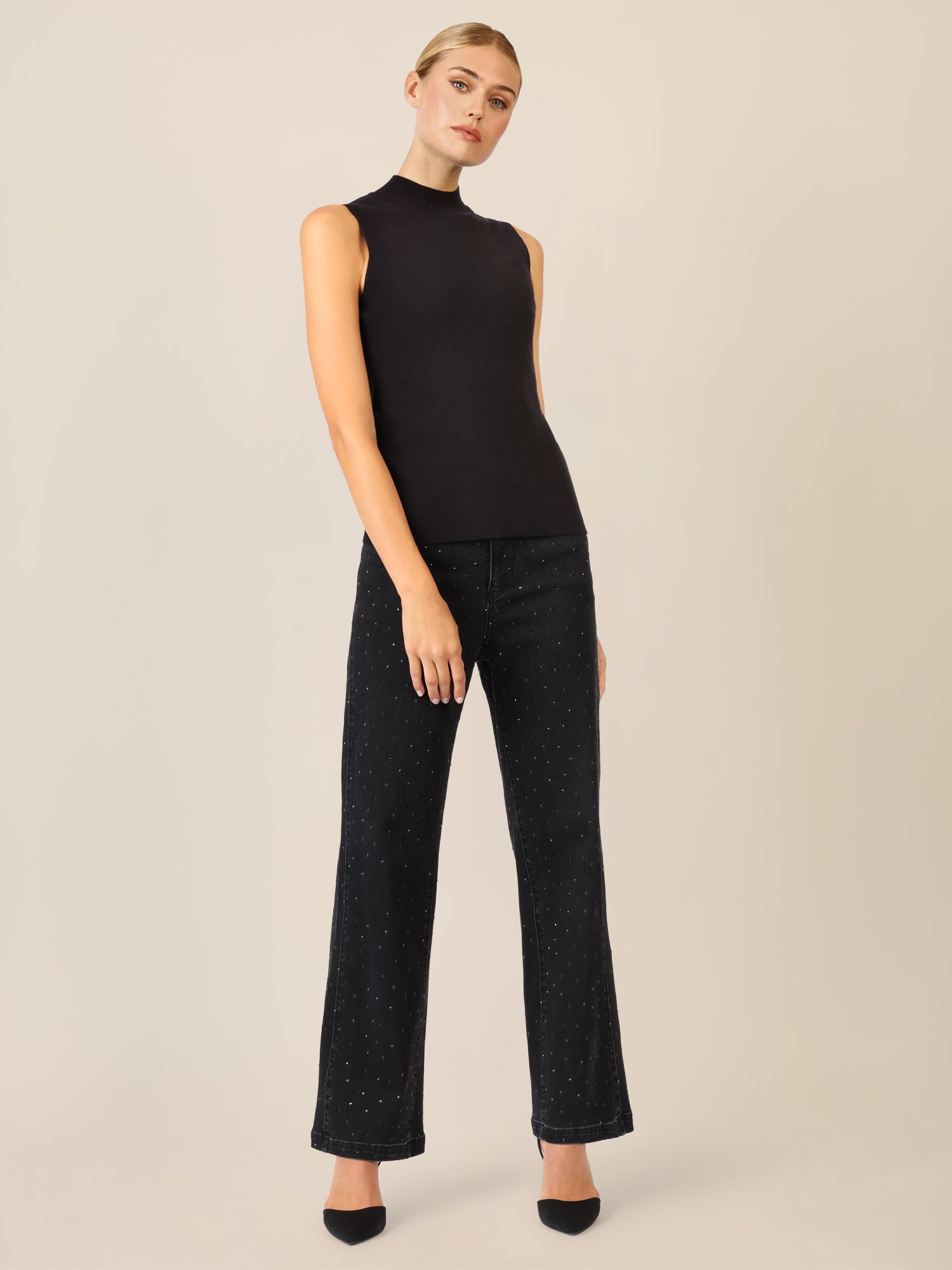 APART Stricktop mit Stehkragen und Ärmellos-Design | schwarz