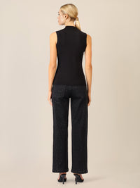 APART Stricktop mit Stehkragen und Ärmellos-Design | schwarz